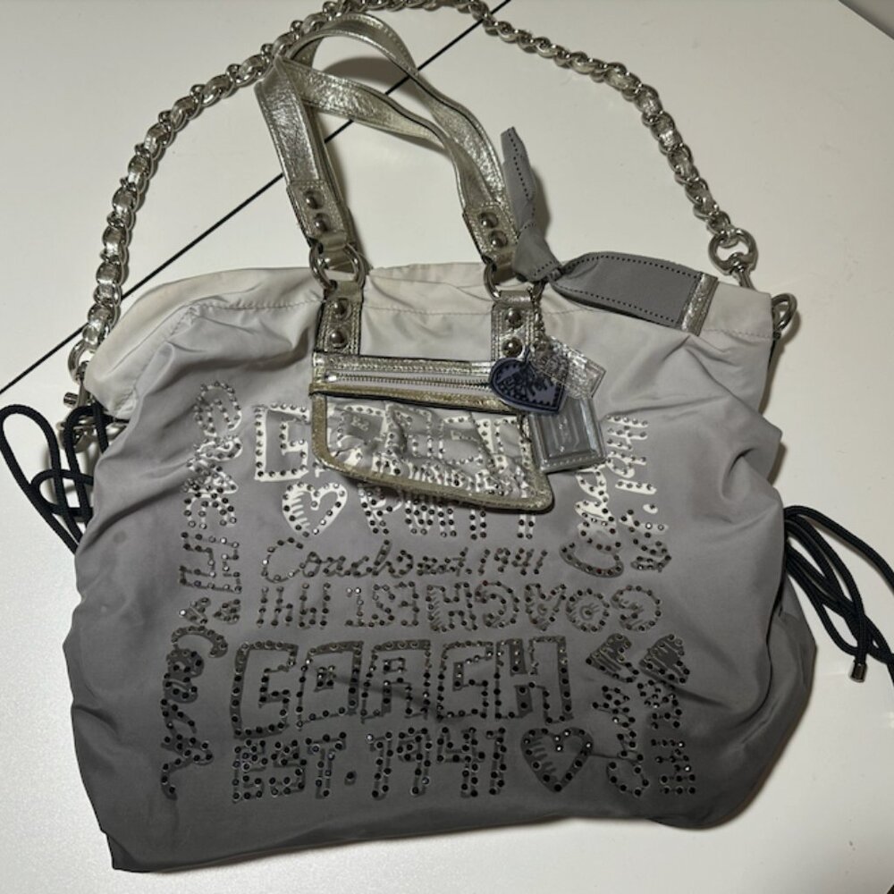 Limited Edition Coach Poppy Silver Ombre Rhinestone Storypatch Spotlight XL Tote - Picture 3 of 6